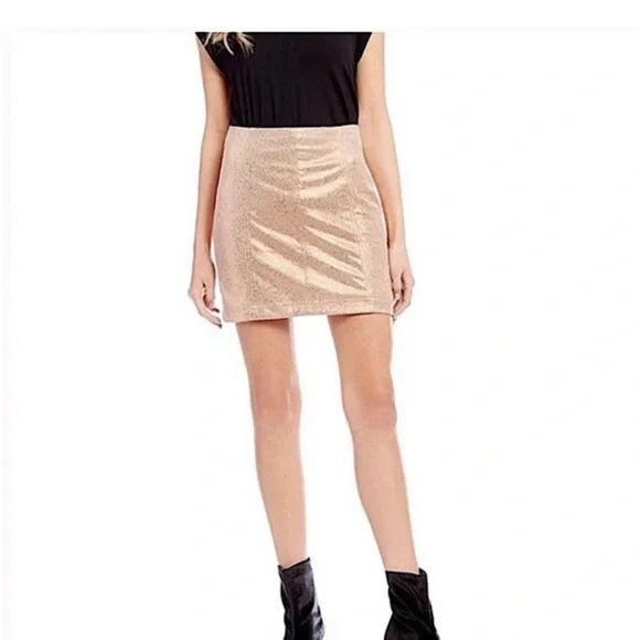 NWT Free People metallic rose gold mini skirt - Picture 2 of 7